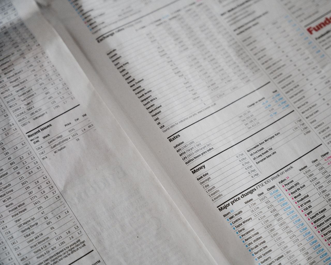 financial information in a newspaper