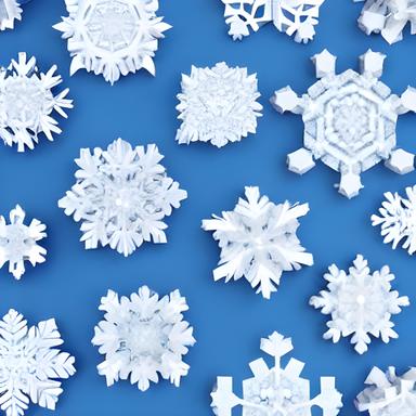 zoomed in artificial snowflakes, each unique