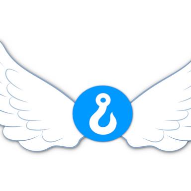 webhookdb hook logo wearing angel wings